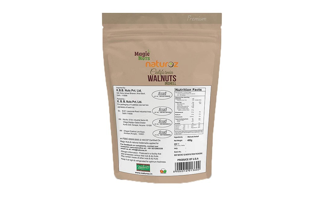 Magic Nuts Naturoz California Walnut Inshell    Pack  400 grams